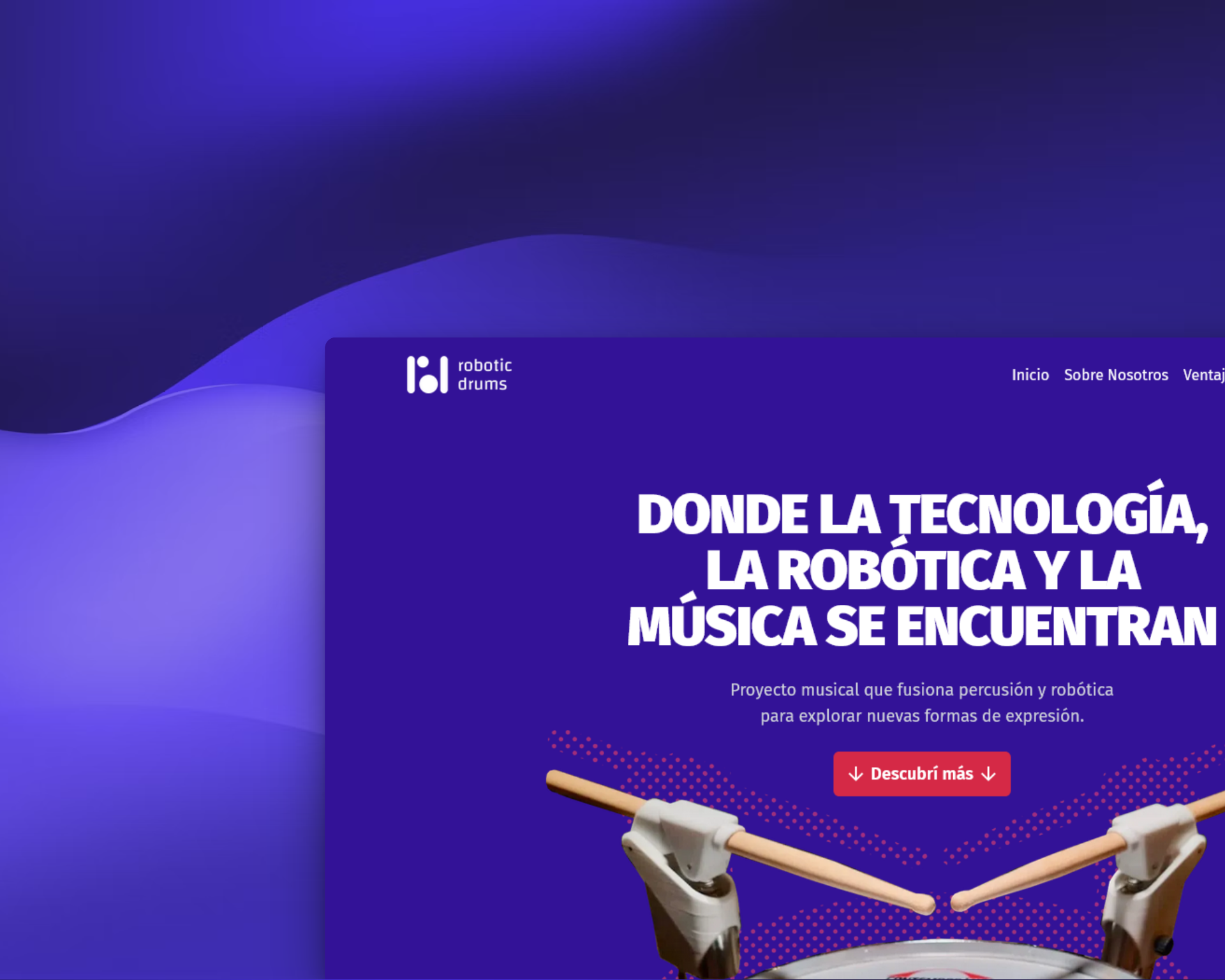 A screenshot of the Robotic Drums landing page.